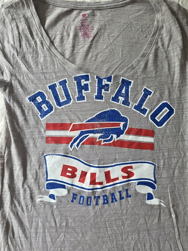 NWT NFL Team M Buffalo Bills Juniors V Neck Rhinestone T Shirt 136750