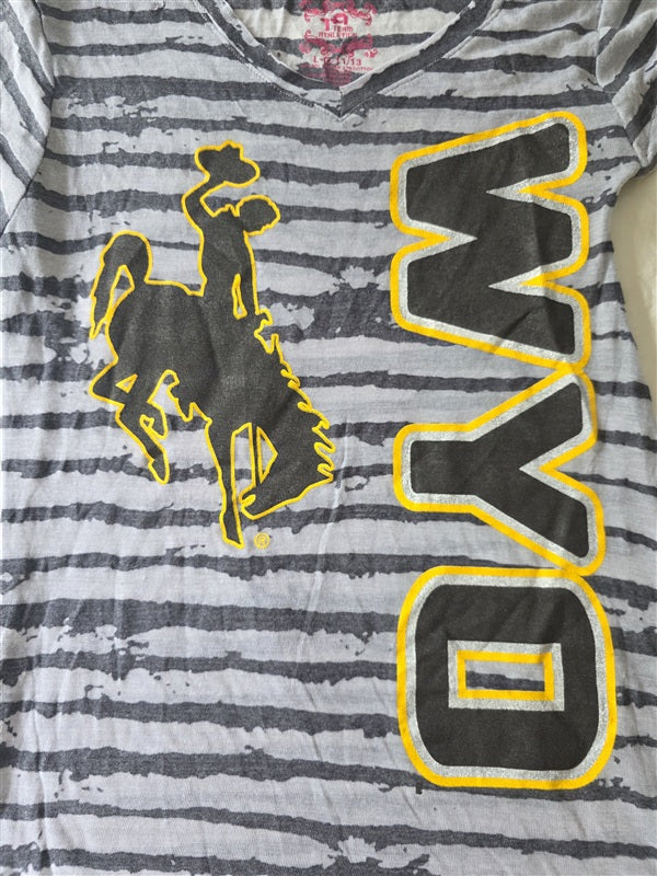 NWOT Wyoming Cowboys L Juniors V Neck Tiger Stripe T Shirt 136755