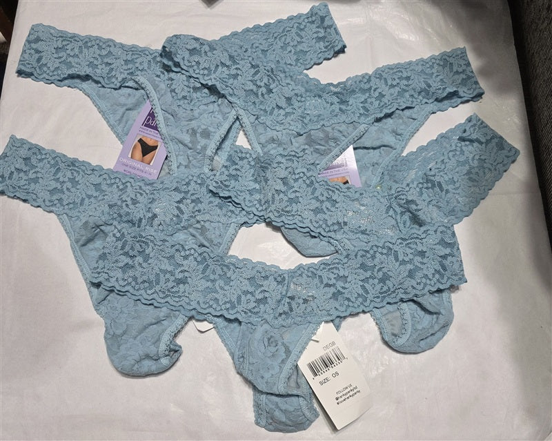 NWT Hanky Panky 5pr Blue Signature Lace Low Rise Thong Underwear 136765