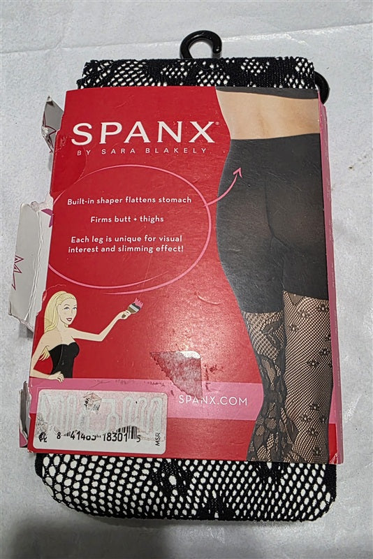 NWT SPANX sz A Tight End Tights Fishnet Floral Black 136782