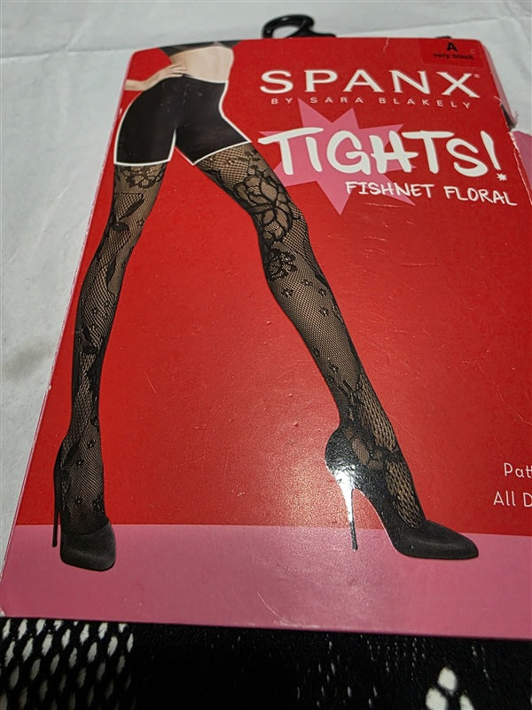 NWT SPANX sz A Tight End Tights Fishnet Floral Black 136782