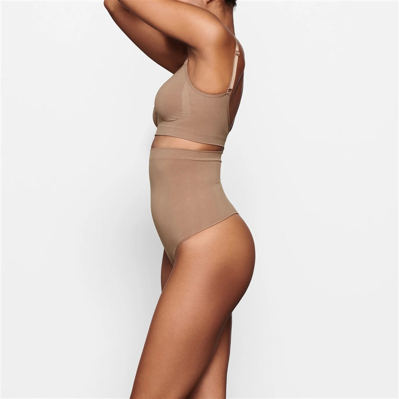 NWOT Skims XS Seamless Sculpt High Waisted Thong Dk Beige 136791