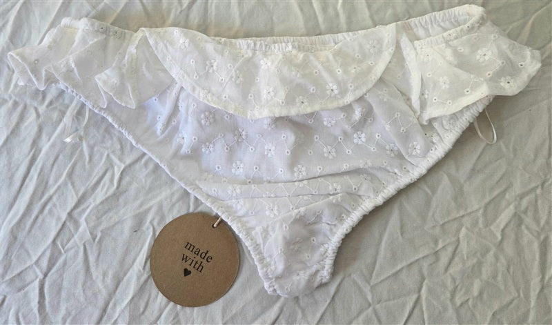NWT Honey Punch LG White Standard Eyelet Ruffle Cheeky Bikini Bottom 136792