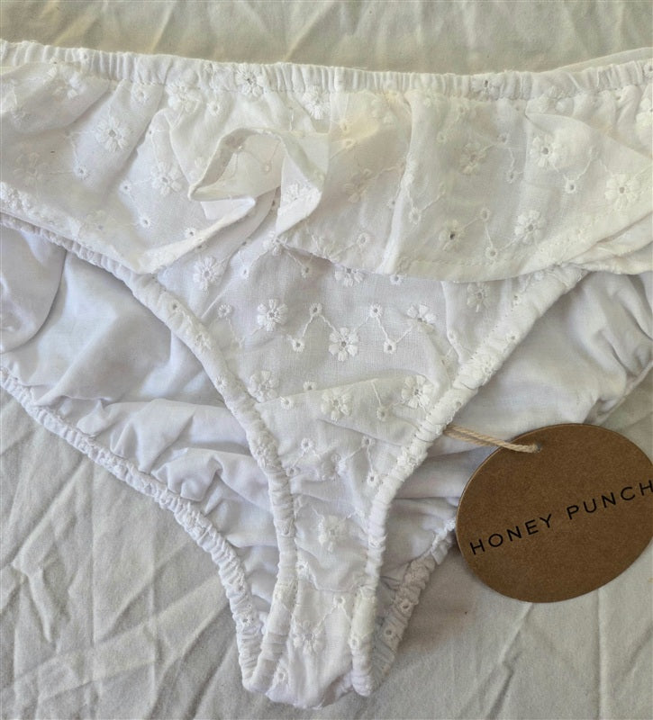 NWT Honey Punch LG White Standard Eyelet Ruffle Cheeky Bikini Bottom 136792
