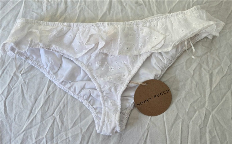 NWT Honey Punch LG White Standard Eyelet Ruffle Cheeky Bikini Bottom 136792