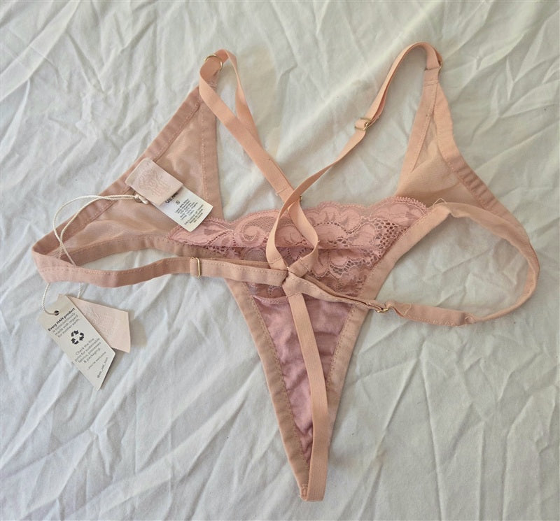 NWT Free People WE ARE HAH Small Pink Wrap Around Thong Panties 136794