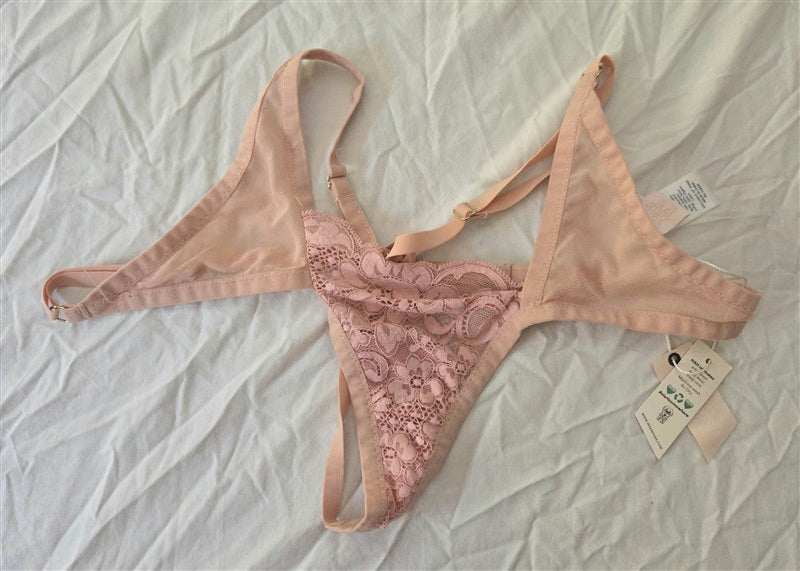 NWT Free People WE ARE HAH Small Pink Wrap Around Thong Panties 136794