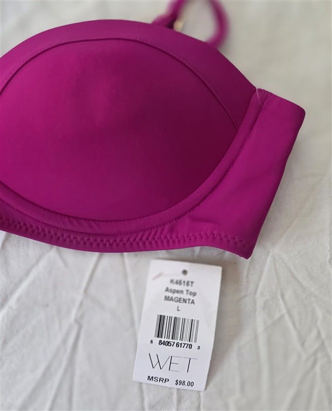 NWT Wet LA Large Aspen Top Swim Bikini Padded Magenta 136795