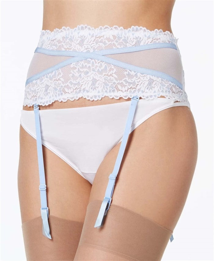 NWT Maidenform LG Super Sexy Floral Lace Garter Belt MFB102 White & Blue 136800