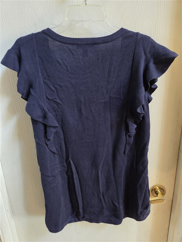 NWT Isaac Mizrahi M Flutter Sleeve Sweater Navy Blue 136807