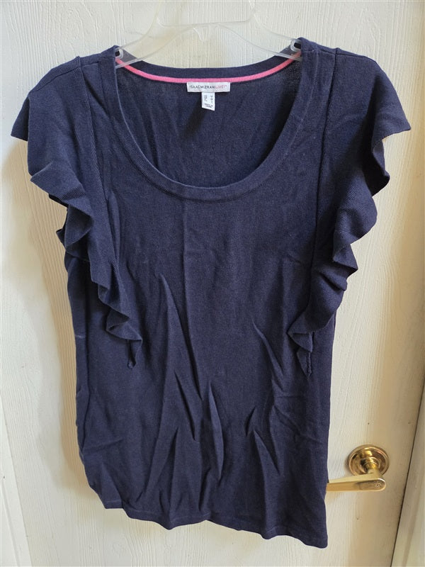 NWT Isaac Mizrahi M Flutter Sleeve Sweater Navy Blue 136807