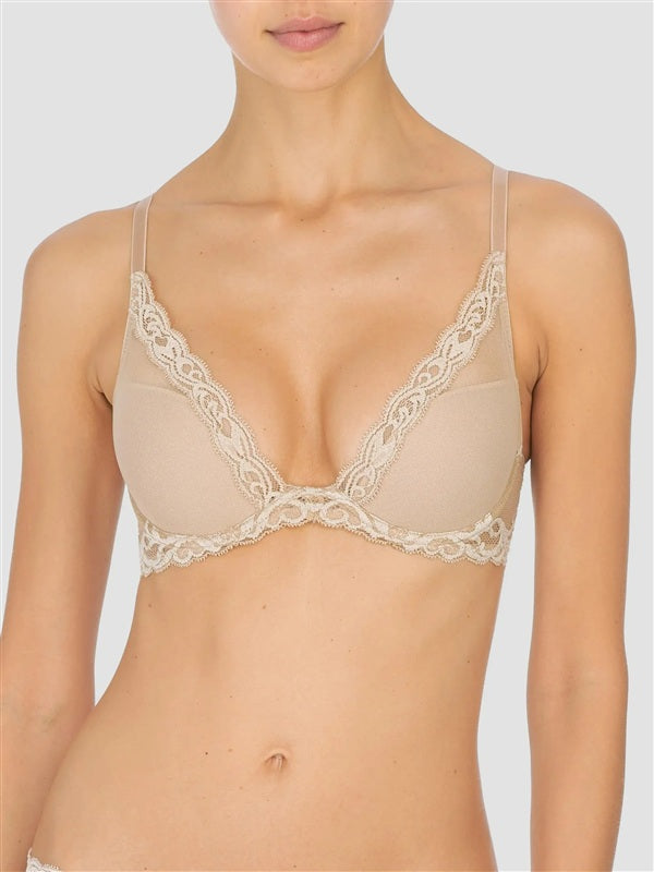 NWOT Natori 34C Jasper Feathers Bra Plunge T shirt 721255 Beige 136829