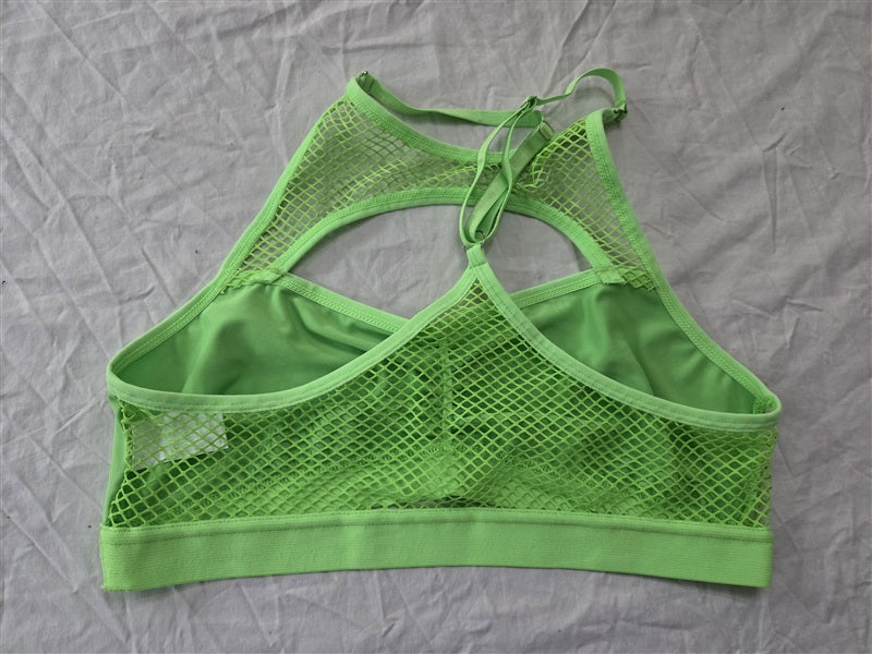NWOT Neon Green Thong Mesh Fish Net 2Pc Suspender Mono-Kini 136836