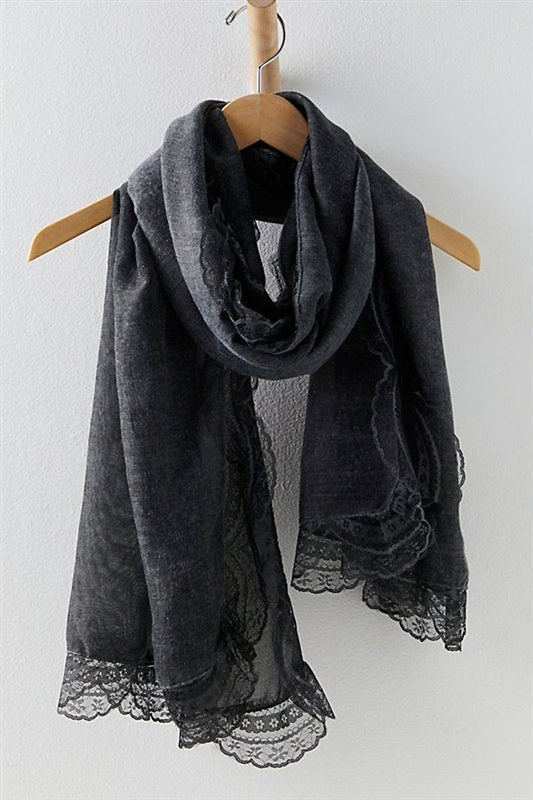 NWT Free People Love Lace Washed Black Sarong Scarf 136843