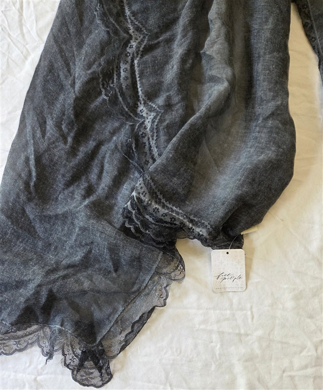 NWT Free People Love Lace Washed Black Sarong Scarf 136843