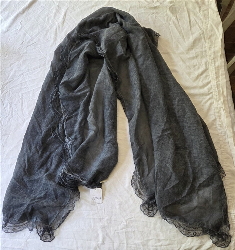 NWT Free People Love Lace Washed Black Sarong Scarf 136843