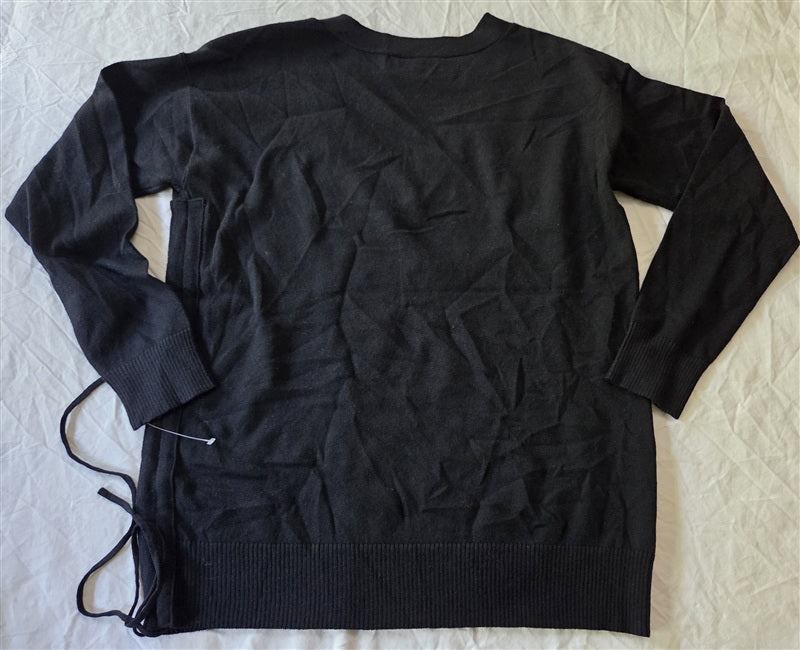 NWT NYJD S V Neck Side Drawstring Black Wool Blend Sweater 136849