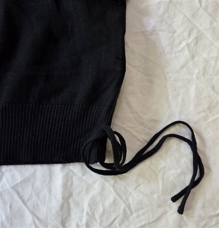NWT NYJD S V Neck Side Drawstring Black Wool Blend Sweater 136849