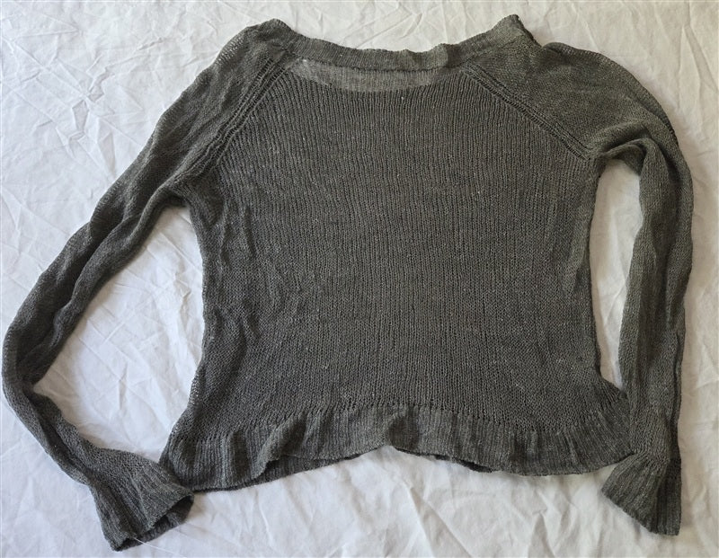 PO Eileen Fisher OS Open Lace Long Sleeve Cropped Sweater Olive Green 136850