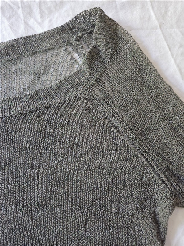 PO Eileen Fisher OS Open Lace Long Sleeve Cropped Sweater Olive Green 136850