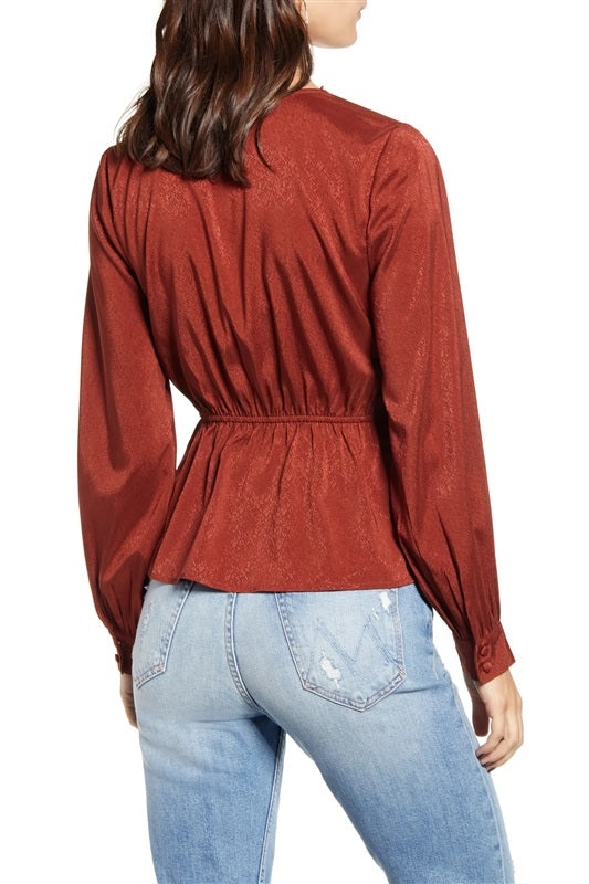 NWT Anthropologie J.O.A. Small Empire Waist Long Sleeve Peplum Blouse 136851