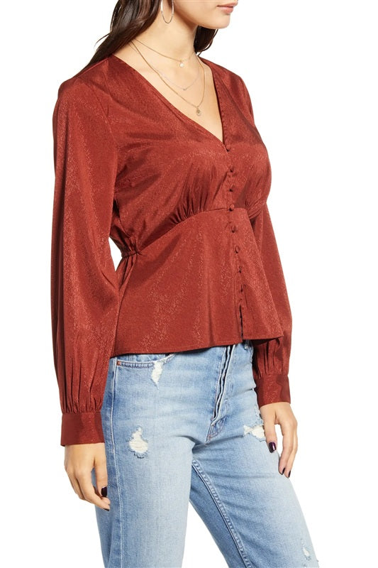 NWT Anthropologie J.O.A. Small Empire Waist Long Sleeve Peplum Blouse 136851