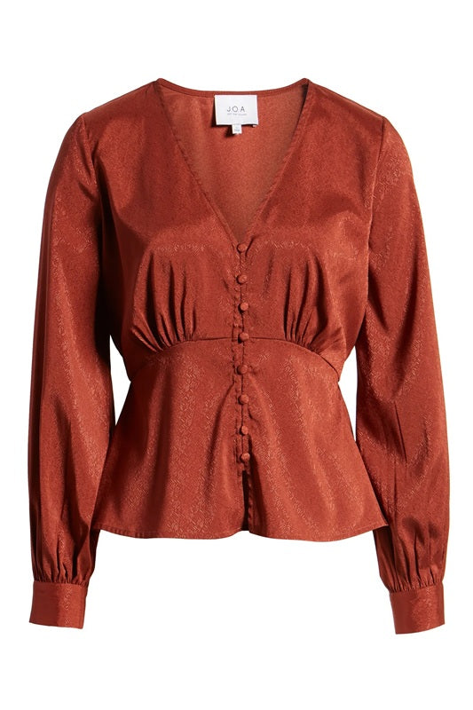 NWT Anthropologie J.O.A. Small Empire Waist Long Sleeve Peplum Blouse 136851