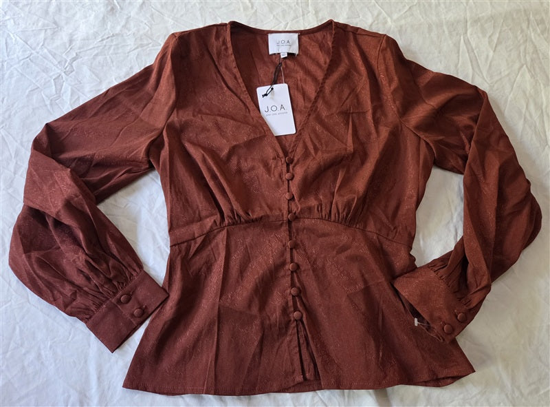 NWT Anthropologie J.O.A. Small Empire Waist Long Sleeve Peplum Blouse 136851
