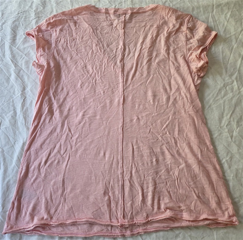 NWOT Michael Stars L Baxter Raw Hem V Neck Short Sleeve T Shirt Pink 136853