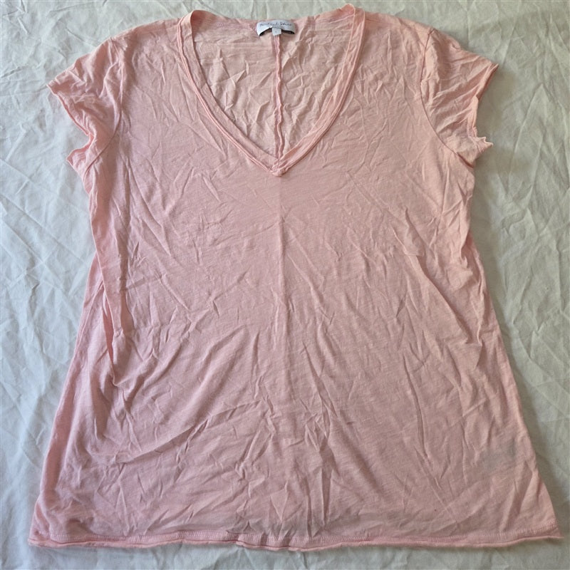 NWOT Michael Stars L Baxter Raw Hem V Neck Short Sleeve T Shirt Pink 136853