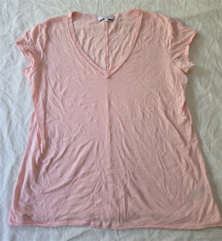 NWOT Michael Stars L Baxter Raw Hem V Neck Short Sleeve T Shirt Pink 136853