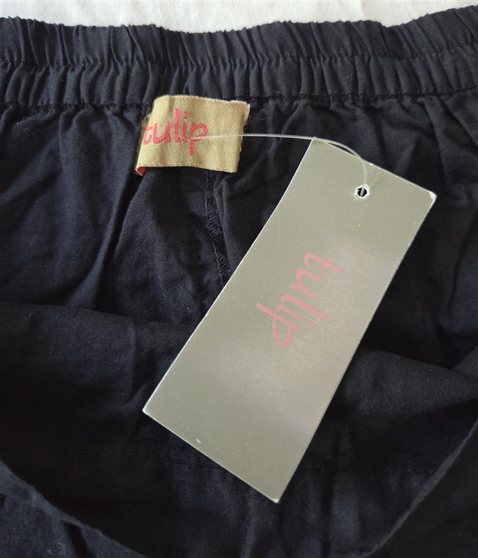 NWT Tulip M Big Pocket Crinkle Cropped Black Pants 136854