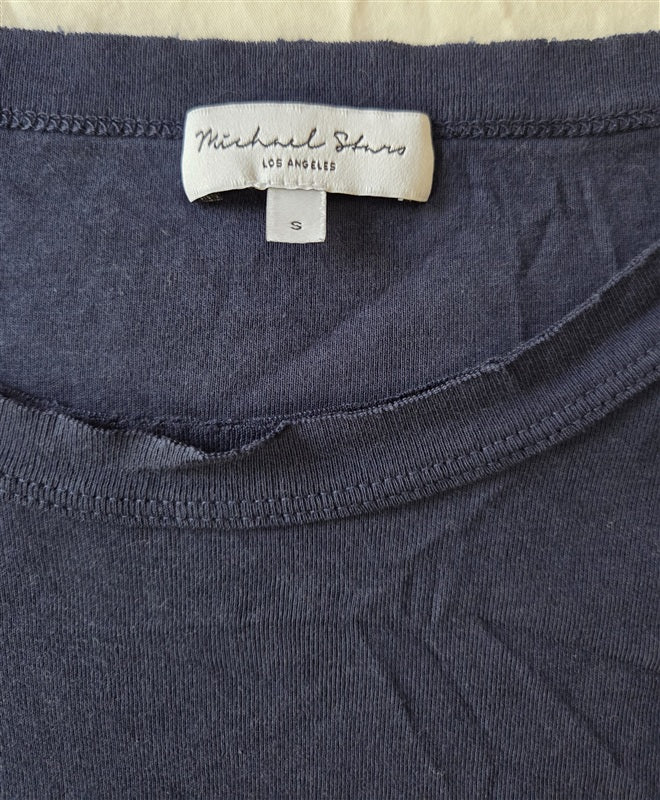 NWOT Michael Stars S Legacy Long Sleeve Raw Edge T Shirt Blue 136858