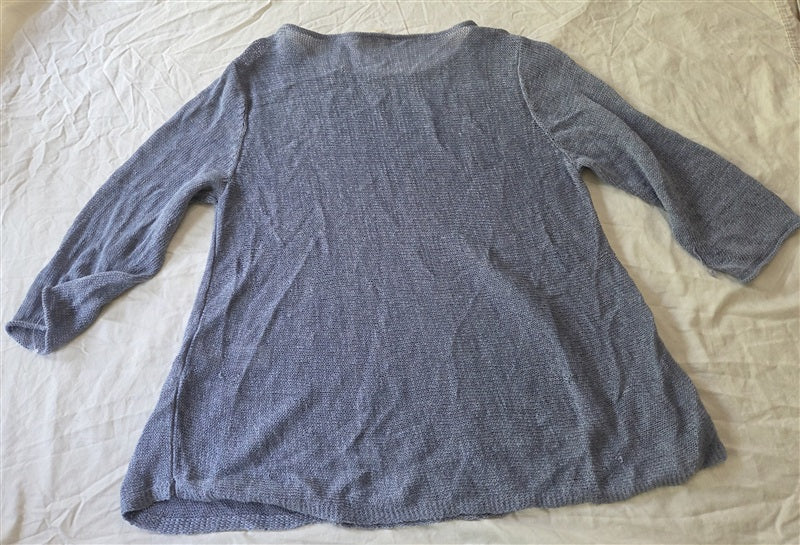 NWOT Eileen Fisher S Organic Linen Open Lace Knit Blue Sweater 136865