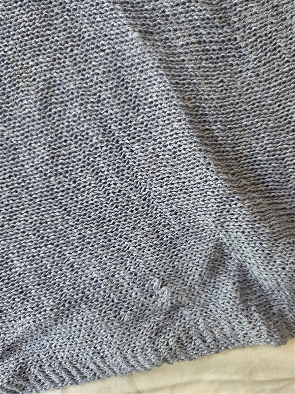 NWOT Eileen Fisher S Organic Linen Open Lace Knit Blue Sweater 136865