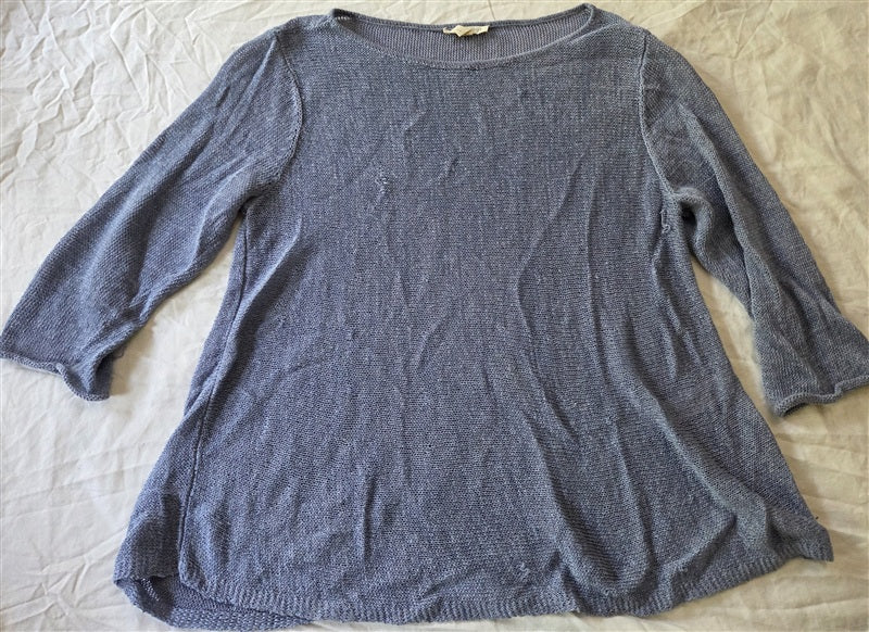 NWOT Eileen Fisher S Organic Linen Open Lace Knit Blue Sweater 136865