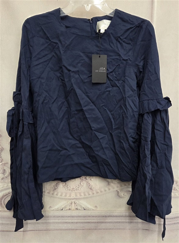 NWT Anthropologie J.O.A. XS Tie Bell Sleeve Navy Blue Blouse 136869
