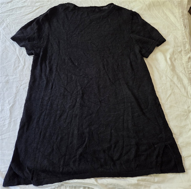 PO Eileen Fisher M Organic Cotton & Linen Black Sweater Tunic Dress 136872