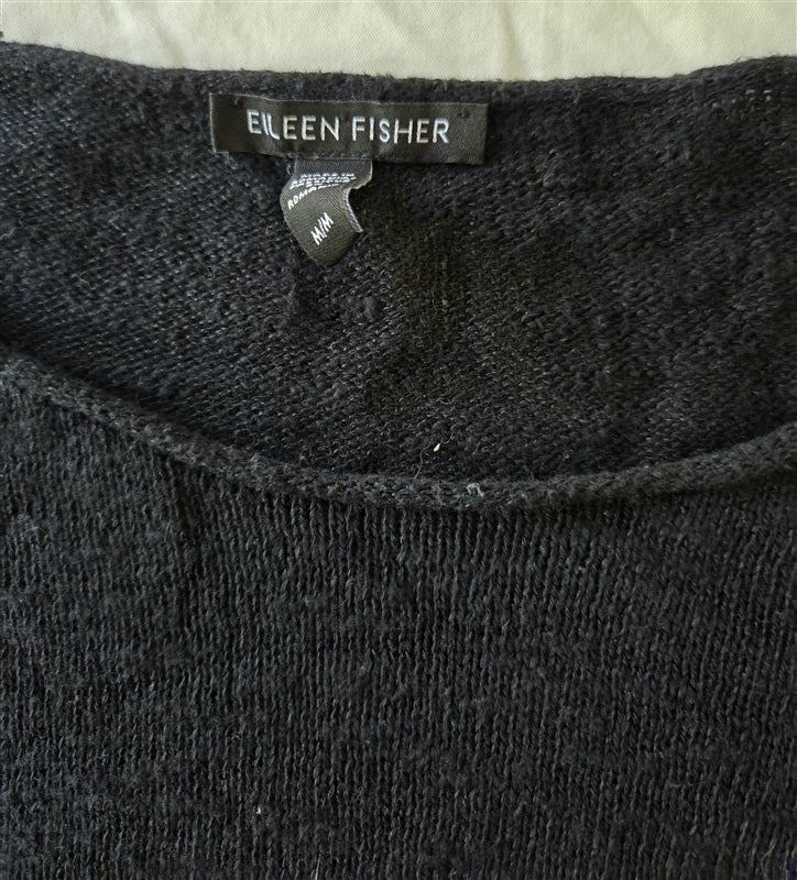 PO Eileen Fisher M Organic Cotton & Linen Black Sweater Tunic Dress 136872