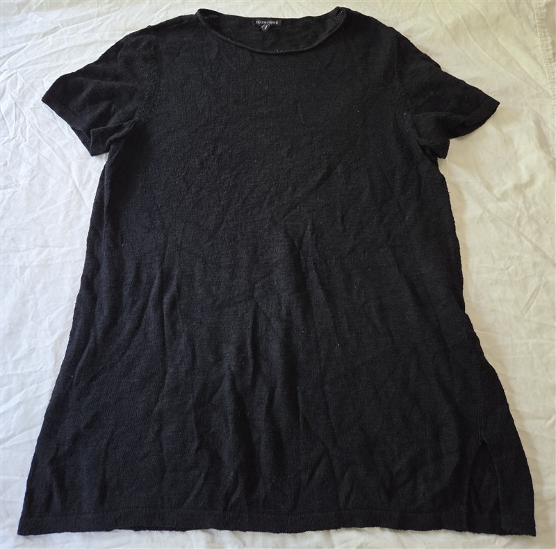 PO Eileen Fisher M Organic Cotton & Linen Black Sweater Tunic Dress 136872