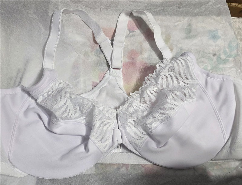 NWOT Glamorise 44D Front Close T-Back Wonderwire Bra 1246 White 136881