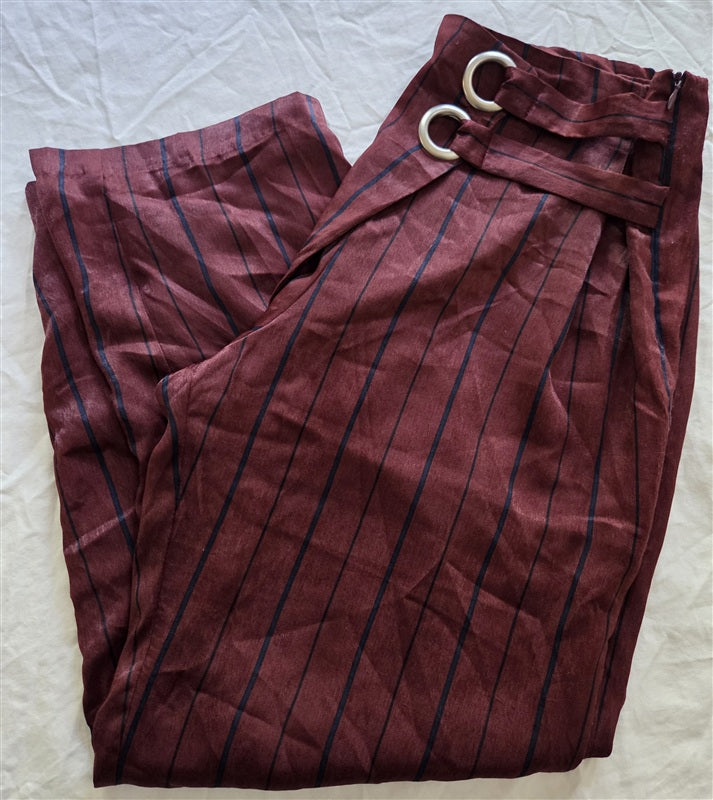 NWOT Anthropologie J.O.A. XS Stripe Blue Wine Crop Pants 136899