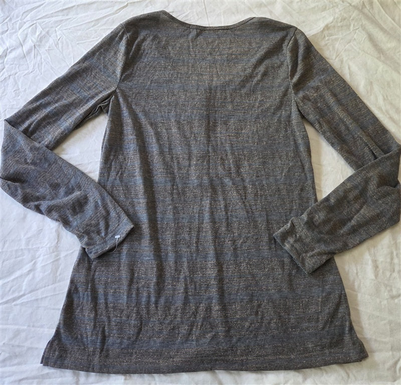 NWOT Michael Stars OS Stripe Scoop Neck Henley Tunic Top Gray 136902