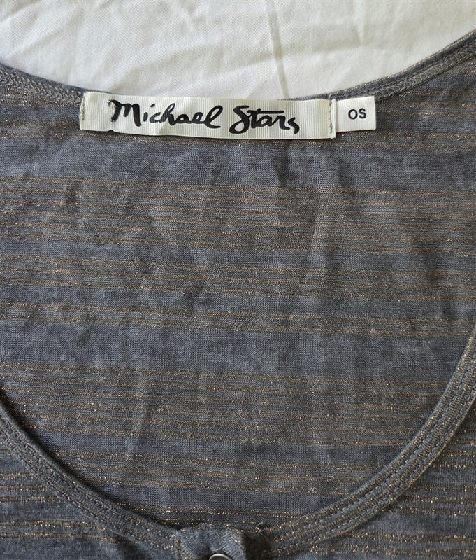 NWOT Michael Stars OS Stripe Scoop Neck Henley Tunic Top Gray 136902