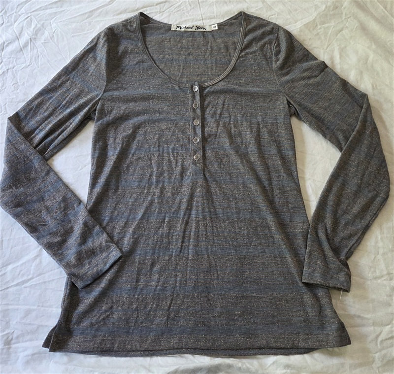 NWOT Michael Stars OS Stripe Scoop Neck Henley Tunic Top Gray 136902