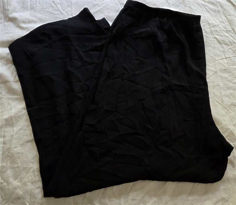 NWOT Eileen Fisher XL Silk Elastic Waist Straight Leg Pants Black Stretch 136904