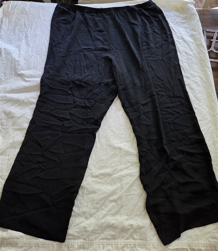 NWOT Eileen Fisher XL Silk Elastic Waist Straight Leg Pants Black Stretch 136904