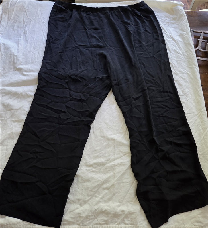 NWOT Eileen Fisher XL Silk Elastic Waist Straight Leg Pants Black Stretch 136904