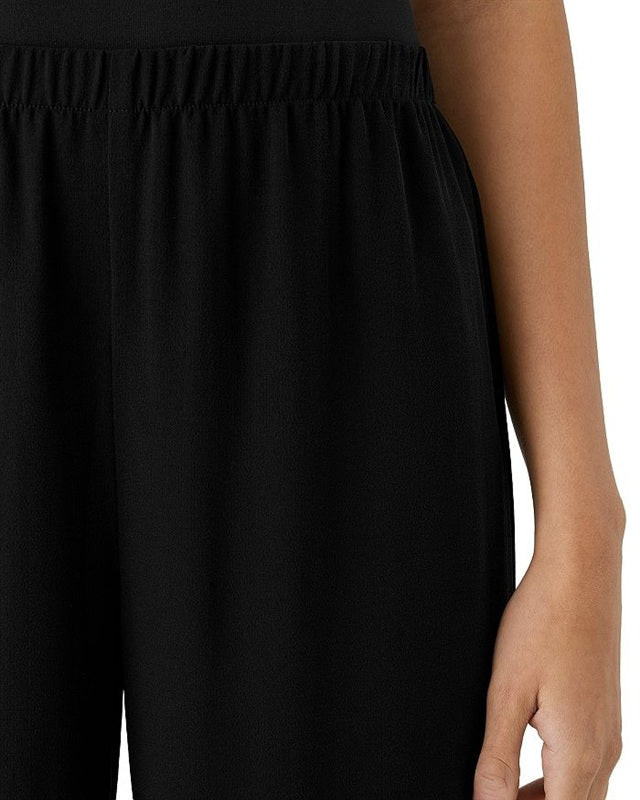 NWOT Eileen Fisher XL Silk Elastic Waist Straight Leg Pants Black Stretch 136904