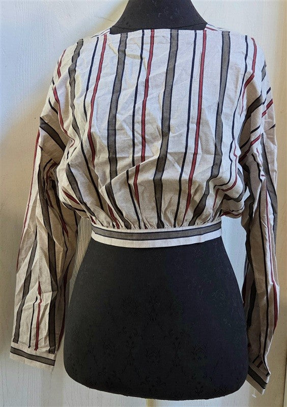 NWT Anthropologie J.O.A. M Open Back Stripe Bow Back Top 136907